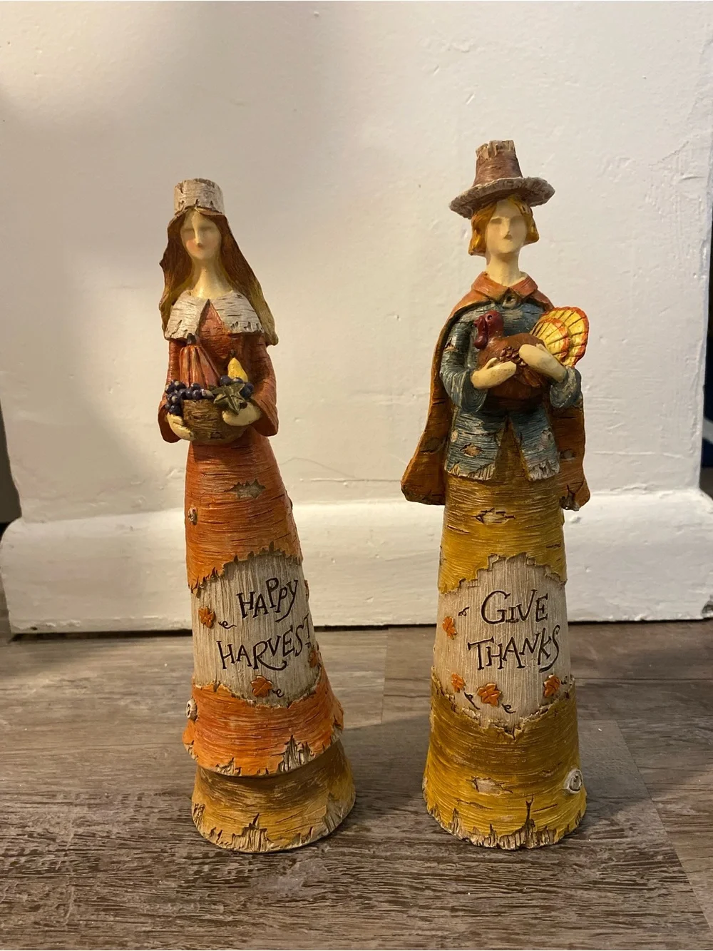 Ganz Thanksgiving Pilgrim Resin Statue Couple Set Of 2 Happy Harvest Give Thanks